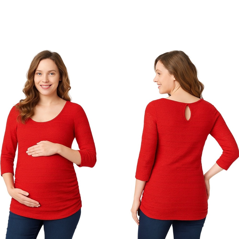 Jessica Simpson Blouse Top M Red Long Sleeve Keyhole 2 Piece Maternity Lace Knit